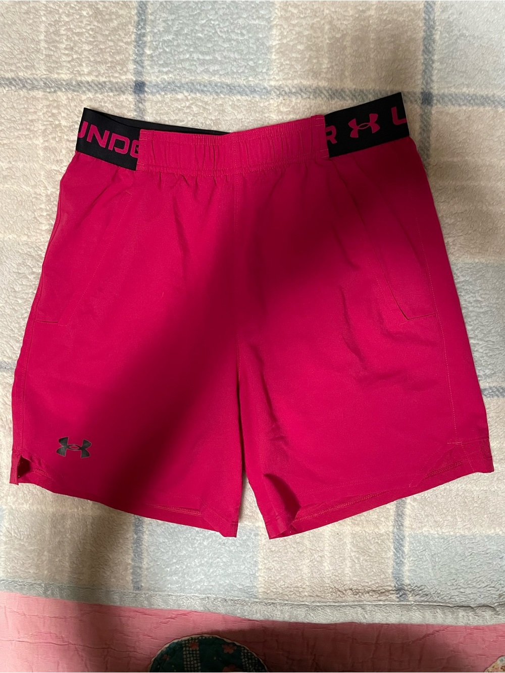 Under Armour Men's Athletic Shorts in Bright Pink with Black Waistband
